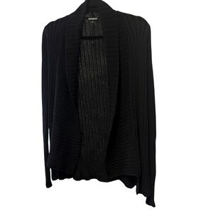 Express Womens Cardigan Sweater Black Long Sleeve Open Front Ribbed Knit SMALL